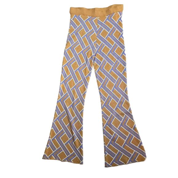 Forever 21 Size XL Retro 70s Flare Leg Stretch Pants Gold Glitter Geometric - Picture 3 of 9